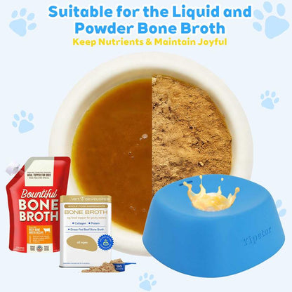 Anti-spill dog bowl for bone broth showing mess-free design